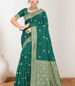 Sangam prints green cotton blend woven work traditional saree