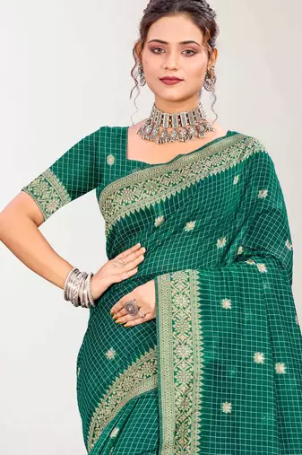 Sangam prints green cotton blend woven work traditional saree