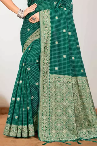 Sangam prints green cotton blend woven work traditional saree
