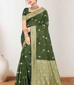 Sangam prints mehndi green cotton blend woven work traditional saree