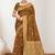 Sangam prints brown cotton blend woven work traditional saree