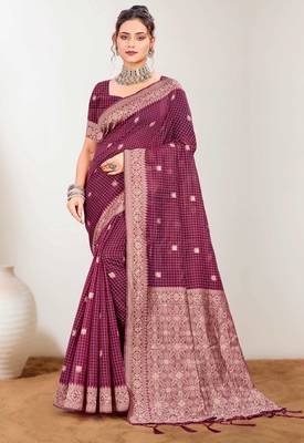 Sangam prints pink cotton blend woven work traditional saree 1