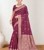 Sangam prints pink cotton blend woven work traditional saree