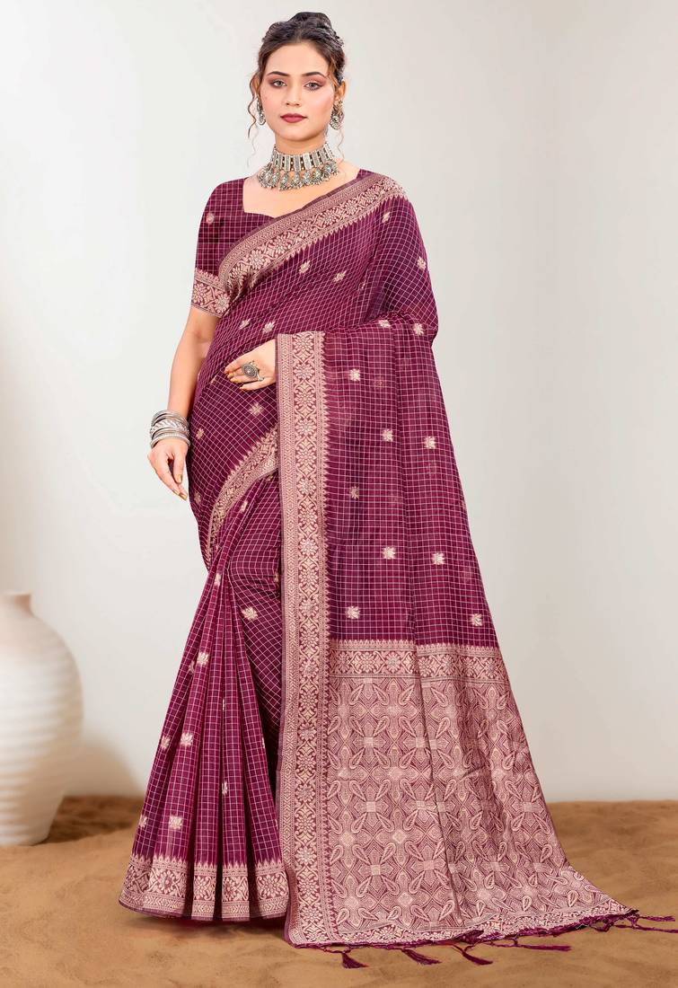 Sangam prints pink cotton blend woven work traditional saree