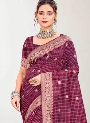 Sangam prints pink cotton blend woven work traditional saree 2