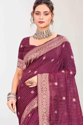 Sangam prints pink cotton blend woven work traditional saree
