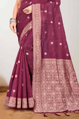 Sangam prints pink cotton blend woven work traditional saree 3