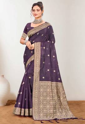 Sangam prints purple cotton blend woven work traditional saree 1