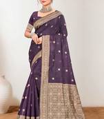 Sangam prints purple cotton blend woven work traditional saree