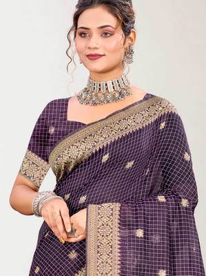 Sangam prints purple cotton blend woven work traditional saree 2