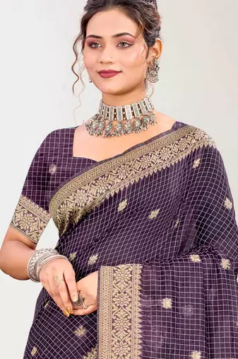 Sangam prints purple cotton blend woven work traditional saree