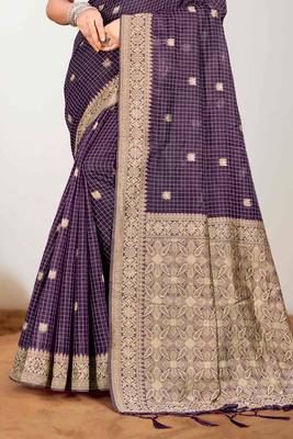 Sangam prints purple cotton blend woven work traditional saree 3