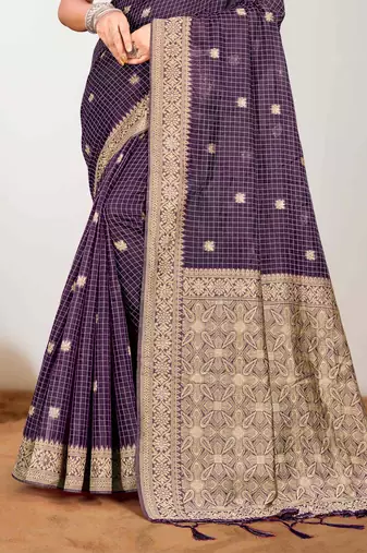 Sangam prints purple cotton blend woven work traditional saree