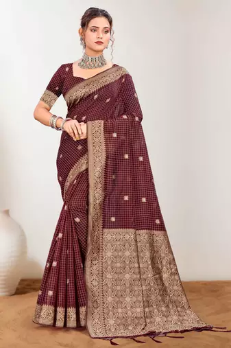 Sangam prints maroon cotton blend woven work traditional saree