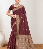 Sangam prints maroon cotton blend woven work traditional saree
