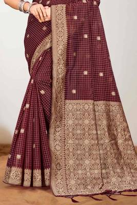 Sangam prints maroon cotton blend woven work traditional saree 3
