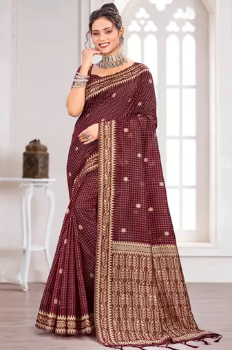 Sangam prints maroon cotton blend woven work traditional saree