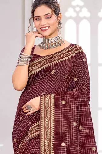 Sangam prints maroon cotton blend woven work traditional saree