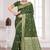 Sangam prints mehndi green cotton blend woven work traditional saree