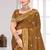 Sangam prints brown cotton blend woven work traditional saree