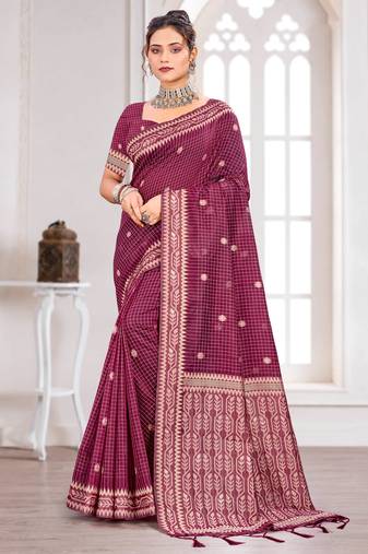 Sangam prints pink cotton blend woven work traditional saree
