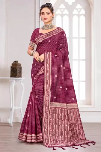 Sangam prints pink cotton blend woven work traditional saree