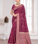 Sangam prints pink cotton blend woven work traditional saree