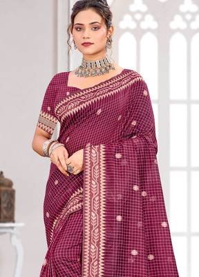 Sangam prints pink cotton blend woven work traditional saree 2