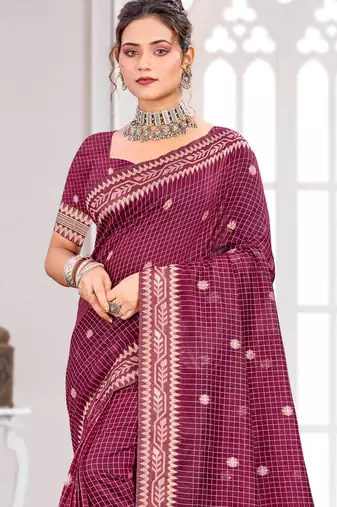 Sangam prints pink cotton blend woven work traditional saree