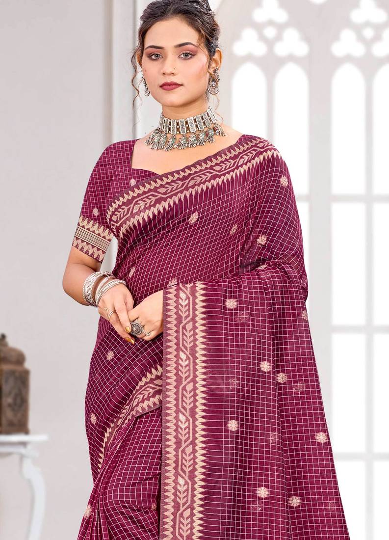 Sangam prints pink cotton blend woven work traditional saree