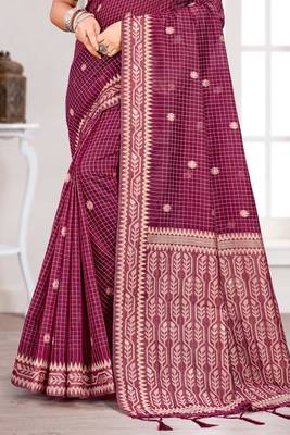 Sangam prints pink cotton blend woven work traditional saree 3