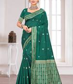 Sangam prints teal green cotton blend woven work traditional saree