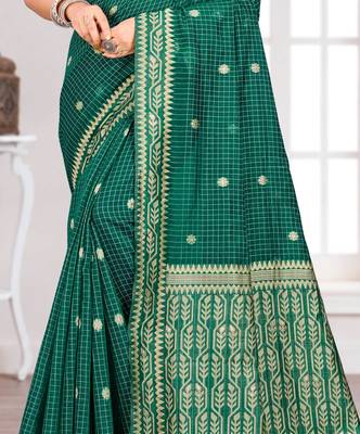Sangam prints teal green cotton blend woven work traditional saree 3