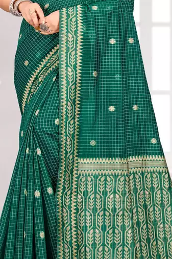 Sangam prints teal green cotton blend woven work traditional saree