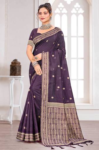 Sangam prints purple cotton blend woven work traditional saree