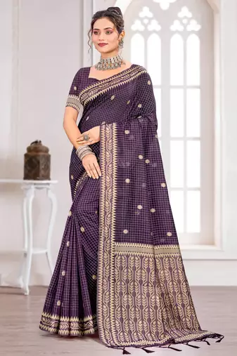 Sangam prints purple cotton blend woven work traditional saree