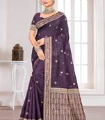 Sangam prints purple cotton blend woven work traditional saree
