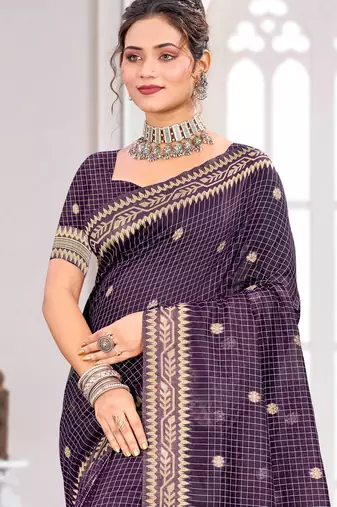 Sangam prints purple cotton blend woven work traditional saree