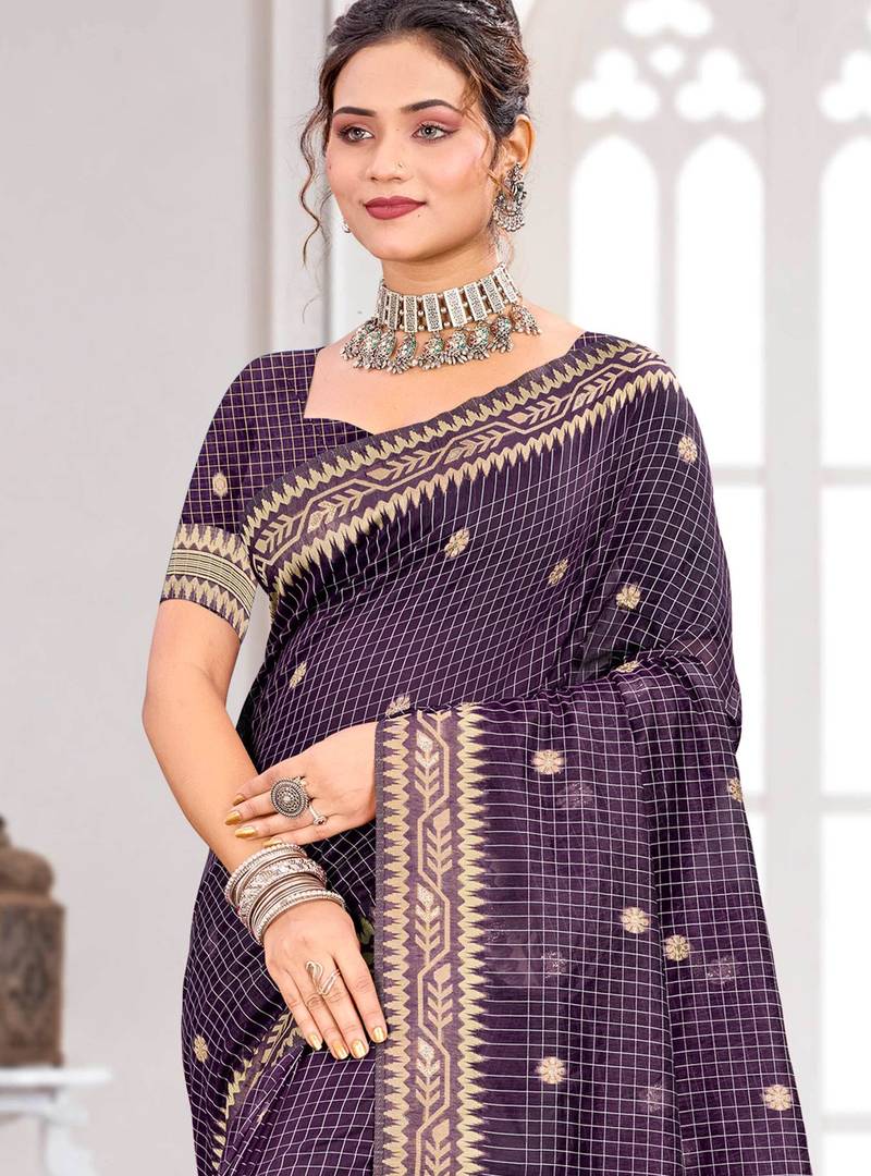 Sangam prints purple cotton blend woven work traditional saree