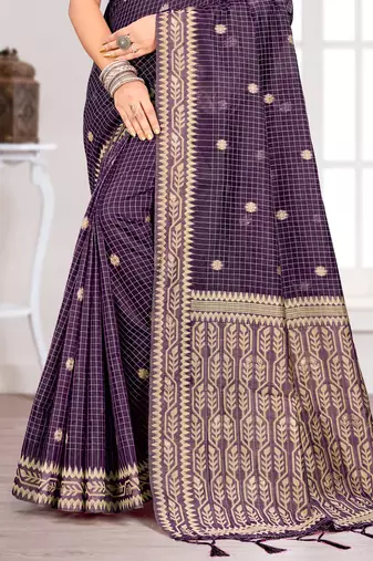 Sangam prints purple cotton blend woven work traditional saree