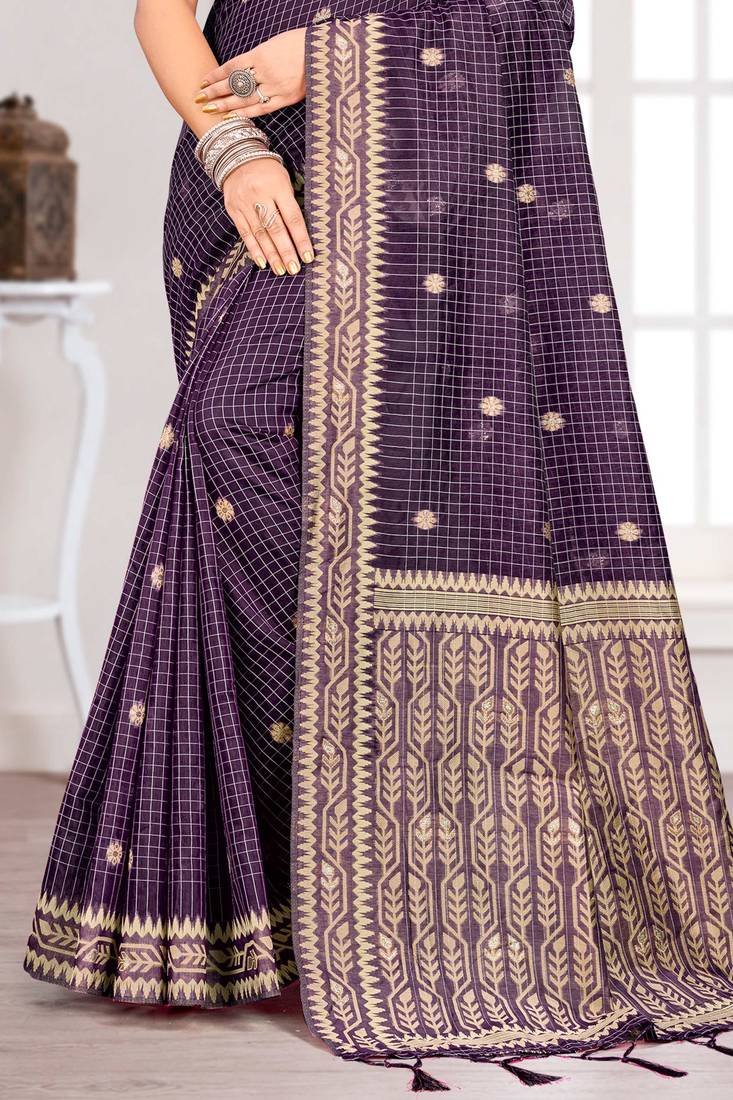 Sangam prints purple cotton blend woven work traditional saree