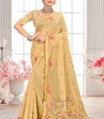 Sangam prints yellow cotton blend woven work traditional saree