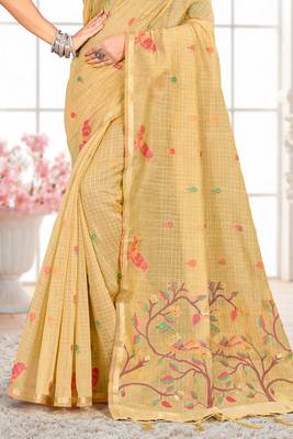 Sangam prints yellow cotton blend woven work traditional saree 3