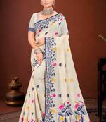 Sangam prints navy blue cotton blend woven work traditional saree