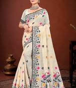 Sangam prints grey cotton blend woven work traditional saree
