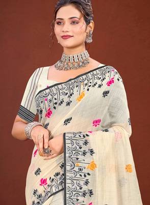 Sangam prints grey cotton blend woven work traditional saree 2