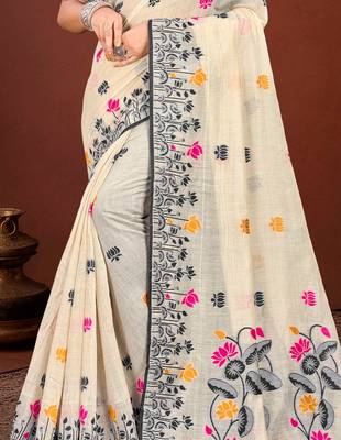 Sangam prints grey cotton blend woven work traditional saree 3