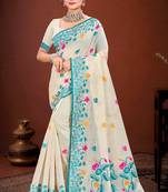 Sangam prints sky blue cotton blend woven work traditional saree