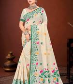 Sangam prints green cotton blend woven work traditional saree