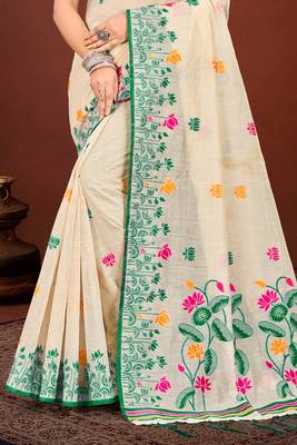 Sangam prints green cotton blend woven work traditional saree 3